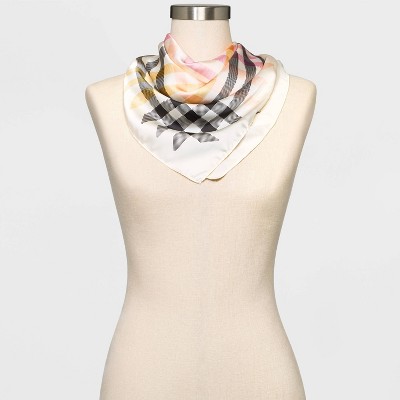 Women's Plaid Scarf - A New Day™ Cream/Black/Pink