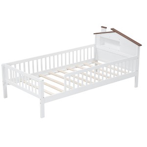 NicBex Twin/Full Size Wood Platform Bed with House-shaped Headboard and LED Lights for Adults/Boys/Girls - 1 of 4