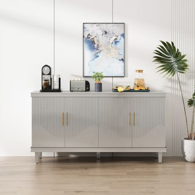 Modern Sideboard Decorative Storage Cabinet, CENGHU Wooden Console Table Coffee Bar Cabinet with 4 Doors for Living Room, Kitchen, Bedroom, Hallway