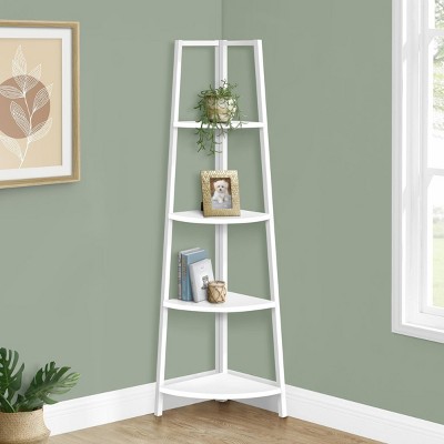 INFURNIC Decorative Bookshelf 4 Tier Corner Etagere with Fan Shaped Shelves and White Metal Frame, White, 17.5"*12.5"*59"