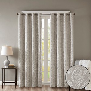 Knitted Jacquard Damask Design Blackout Curtain Panel, Heavyweight Fabric Light Blocking Curtain for Luxurious Decor Style - 1 of 4