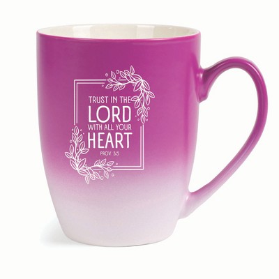 Elanze Designs Trust In The Lord With All Your Heart Two Toned Ombre Matte 10 ounce New Bone China Coffee Tea Cup Mug, Pink and White