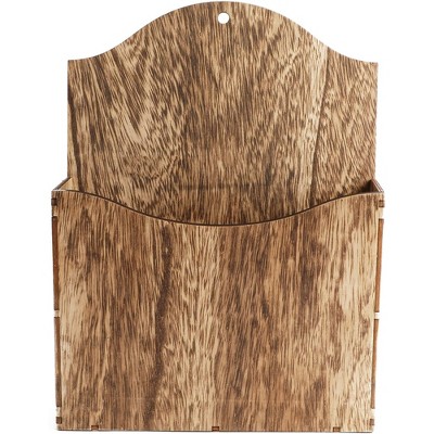 Rustic Brown Wood Wall Mounted Magazine Rack and File Organizer