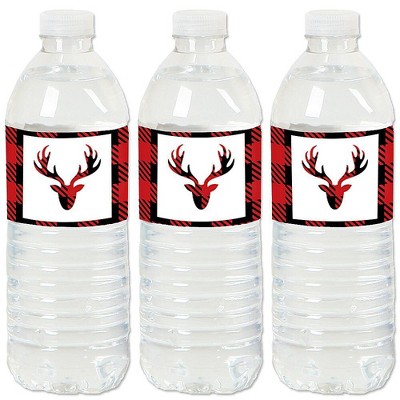 Big Dot of Happiness Prancing Plaid - Reindeer Holiday and Christmas Party Water Bottle Sticker Labels - Set of 20