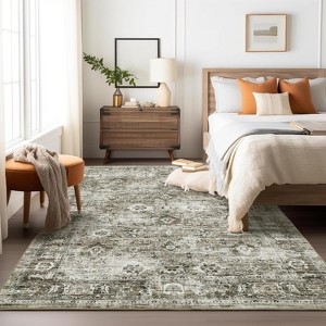 coucheta Multi-size Washable Vintage Area Rug for Living Room, Retro Floral Oriental Non Slip Low Pile Thin Foldable Carpet, for Bedroom, Dining Room - 1 of 4