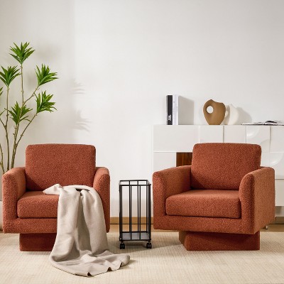 CENGHU 360-Degree Modern Swivel Accent Chair Set of 2, 30" W Teddy Round Armchair, Thick Padded Single Lounge Sofa, Comfy Barrel Chair, Brick red