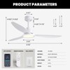 52" White Ceiling Fan with Light and Remote, Dimmable Fandelier Ceiling Fans, 6-Speed Wind Modern Fan Light with 3 Blades - 3 of 4