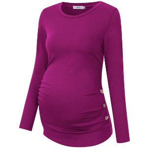 Round neck long sleeved pleated layered maternity top, non vacuum 96 # brown yellow BrownYellow_2XL - 1 of 1
