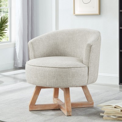 360° Swivel Living Room Chair,Linen Fabric Accent Chair with Solid Wood Base,Ideal for Bedroom or Office-Maison Boucle