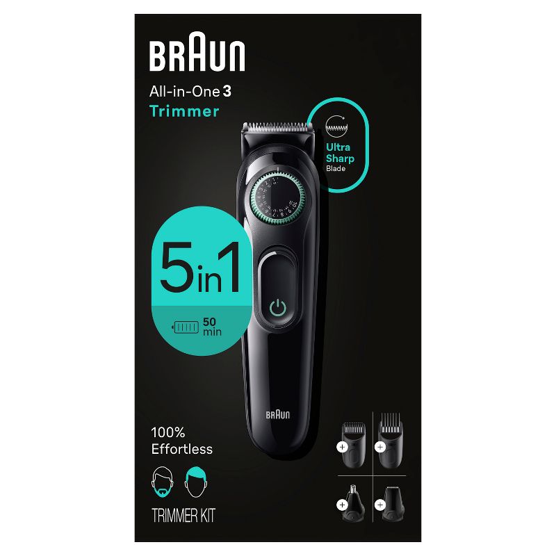 BRAUN ALL-IN-ONE STYLE KIT SERIES 3 AIO3450 MEN&#39;S RECHARGEABLE 5-IN-1 EAR &#38; NOSE, BEARD &#38; HAIR TRIMMER, 1 of 10