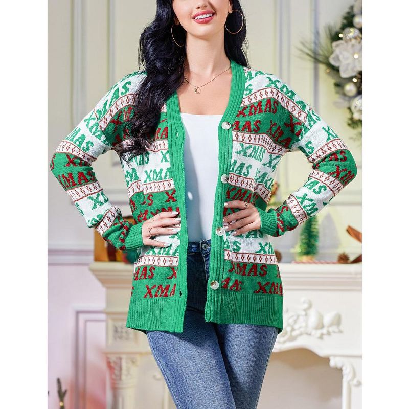 Whizmax Women's Ugly Christmas Sweater Open Front Caidigans Knitted Long Sleeve Sweaters Cardigan, 3 of 7