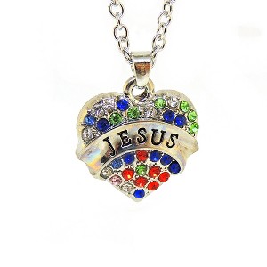 Jesus Heart Pendant Chain Necklace for Women Cubic Zirconia Ginger Lyne Collection - 1 of 3