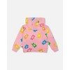 Deux par Deux Girl Printed French Terry Hoodie Cardigan Pink Multicolored Gummies - 3 of 4