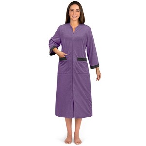 PAVILIA Women Zipper Robe, Loungewear Dress Lightweight Sleepwear Housecoat Nightgown Long Bathrobe, Jersey Robe with Pocket - 1 of 4