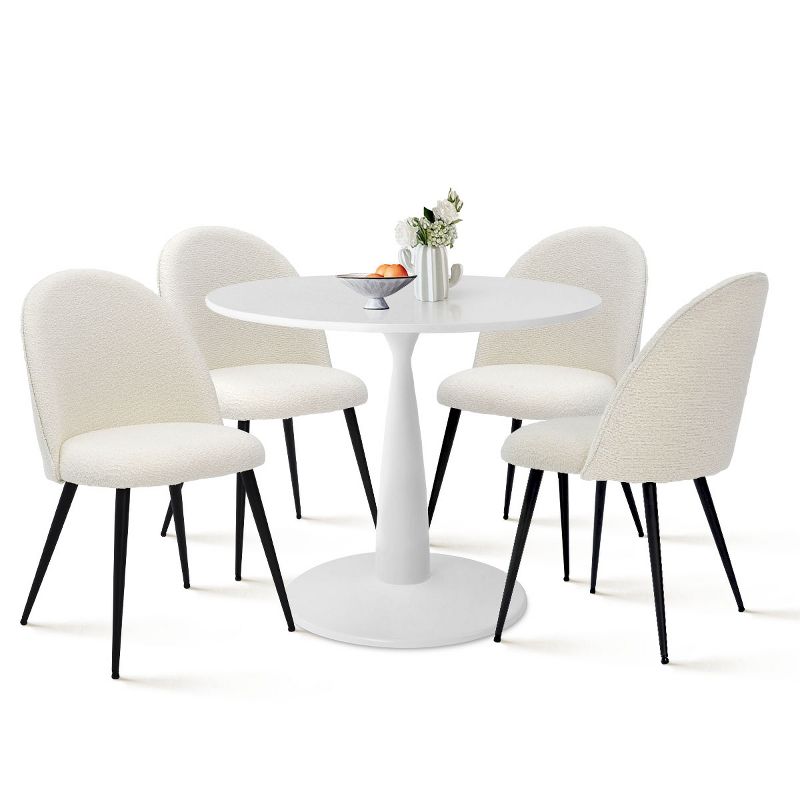 White Round Dining Table Set For 4,Round Pedestal Dining Table 35" With 4 Upholstered Boucle Dining Chair with Black Legs-Maison Boucle, 2 of 8