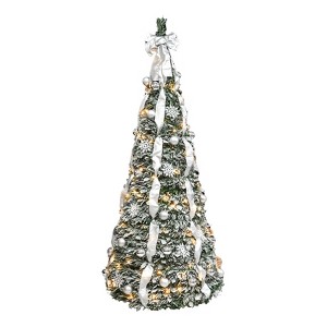 APRILSOUL72.00"Flocked Pop-Up Christmas Tree with 150 Warm White UL Lights ¨C Pre-Decorated with Ornaments, Snowflakes - 1 of 4