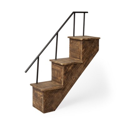 HomeRoots 11" Brown Metal And Solid Wood Novelty Wall Mounted Accent Shelf