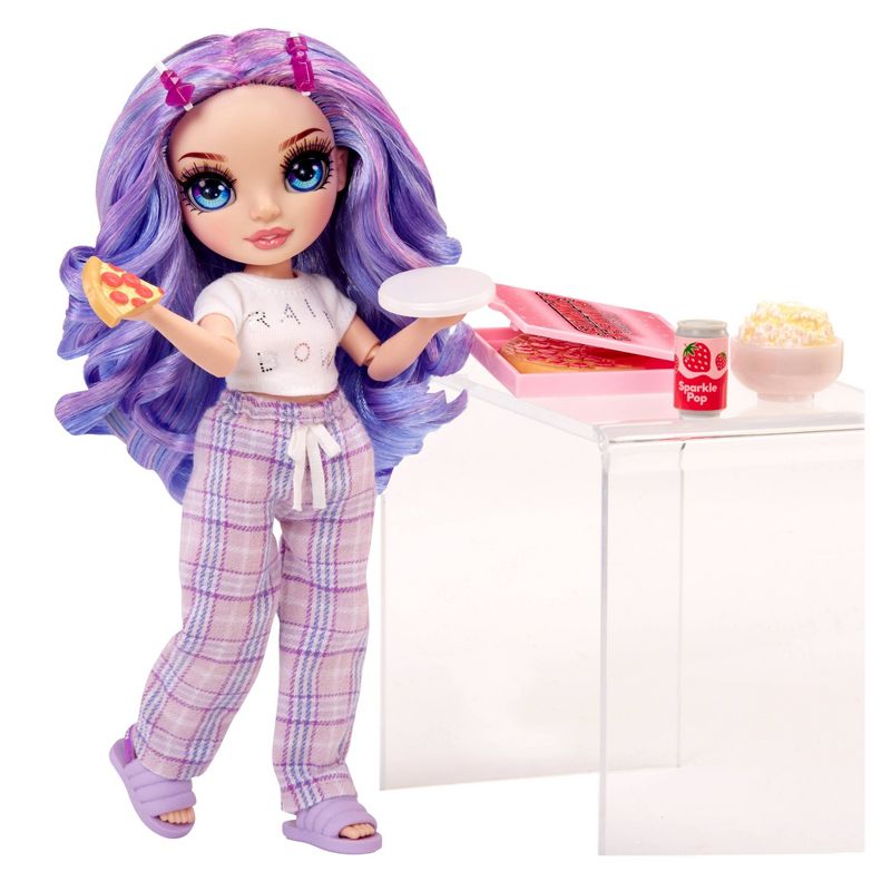 Rainbow High Jr High PJ Party Violet Purple 9&#39;&#39; Posable Doll with Soft One Piece Pajama, Slippers, Play Accessories, 6 of 11