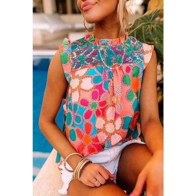 I AM A FASHION JUNKY Pink Floral Print Boho Sleeveless Blouse Pink XL