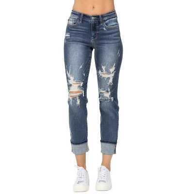 Women's Cuffed Destroy friend Jeans - Judy Blue