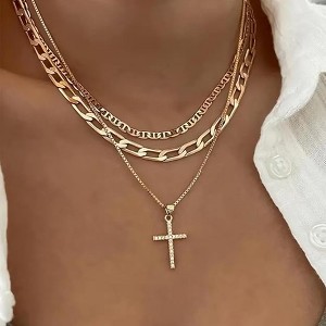 HTUTWOO Cross Necklace for Women,Stackable Stacked Stacking Layering Layered Necklaces,Dainty Gold Necklace Paperclip Pendant Simple Jewelry Gift - 1 of 4