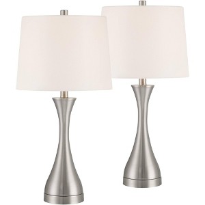 360 Lighting Koncave 24 1/2" High Modern Table Lamps Set of 2 Silver Brushed Nickel Finish Metal White Shade Living Room Bedroom Bedside Nightstand - 1 of 4