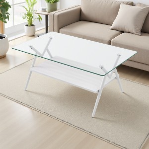 38.39" Glass Rectangle Coffee Table with White Legs - 1 of 4