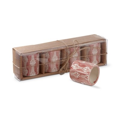 tagltd Bloom & Blossom Pink Stoneware Napkin Ring Set Of 4