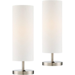 360 Lighting Heyburn Modern Accent Table Lamps 20" High Set of 2 Brushed Nickel with USB and AC Power Outlet in Base White Cylinder Shade for Desk - 1 of 4