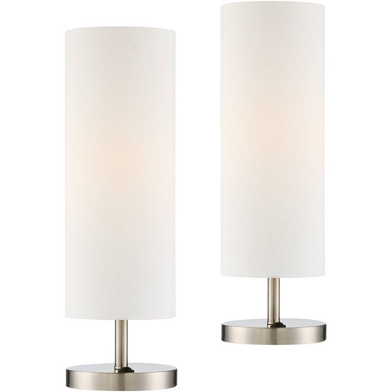 360 Lighting Heyburn Modern Accent Table Lamps 20" High Set of 2 Brushed Nickel with USB and AC Power Outlet in Base White Cylinder Shade for Desk, 1 of 10