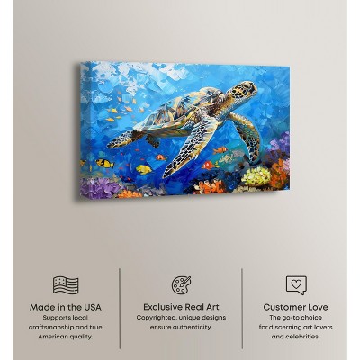 Colorful Coastal Turtle Swimming Canvas Wall Art, 24" x 16"