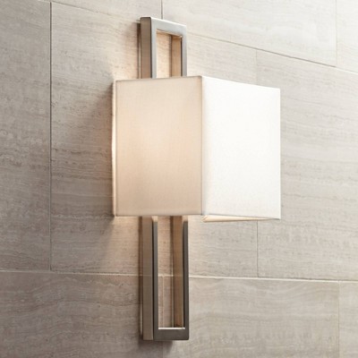 Set of 2 Brushed Nickel Rectangular Wall Sconces with Faux Silk Shade