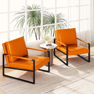 Hooseng Modern Accent Chair Set of 2, Armchairs with PU Leather Upholstery, Single Upholstered Sofa Chair, Ergonomic Lounge Living Room Chair for 2