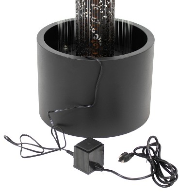 Tall Black Zinc Outdoor Water Fountain with Warm White LED Lights