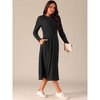 INSPIRE CHIC Women's Long Sleeve Round Neck Casual Stretchy A-Line Midi Dress - 2 of 4