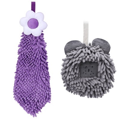 REGALWOVEN 2 Packs Soft Absorbent Cute Decorative Chenille Hand Towel for Bathroom 6" x 15"/7" x 7"