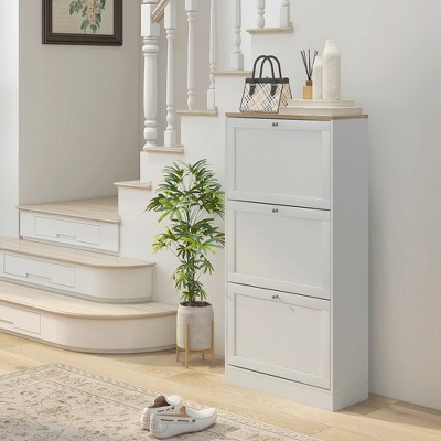 VYNXARIA HOMCOM Narrow White Shoe Cabinet - Spacious, Sturdy & Modern for Entryways