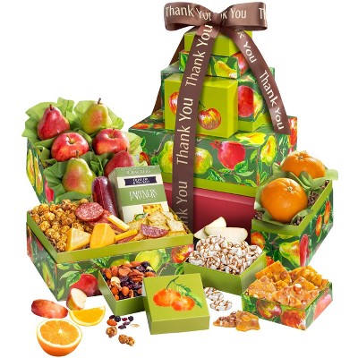 GreatFoods Thank You Treats & Fresh Fruits Tower Fruit Git Basket to say Thank You for Corporate Gifting, Snack Gift Basket, Gourmet Food Gifts