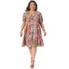 Women's Plus Size Floral Print Boho V Neck Short Sleeve Flowy Beach Vacation Midi Sundress with Pocket- Agnes Orinda - 3 of 4
