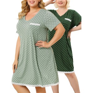 Agnes Orinda Women's Plus Size V Neck Short Sleeve Polka Dots Nightgowns - 1 of 4