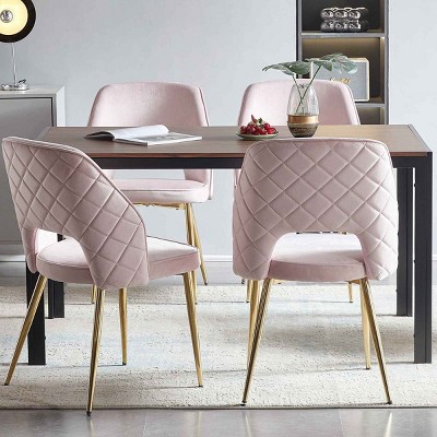 Set of 4 Modern Velvet Dining Chairs with Upholstered Hollow Back and Golden Metal Legs for Dining Room-Baofuwish