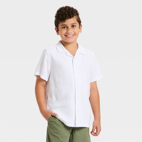 Детские Cat & Jack Boys' Linen Blend Short Sleeve Button-Down Shirt - Cat & Jack™ White S