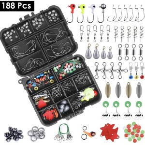 Wikineon 188Pcs Fishing Accessory Kit Portable Fishing Set Including Jig Hooks Sinker Weights Spoon Lure Removable Split Shot With Tackle Box - 1 of 4
