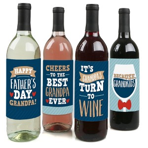 Big Dot of Happiness Grandpa, Happy Father's Day - We Love Grandfather Decorations for Men - Wine Bottle Label Stickers - Set of 4 - 1 of 4