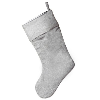 19" Silver Polyester Christmas Stocking with Embroidered Tree