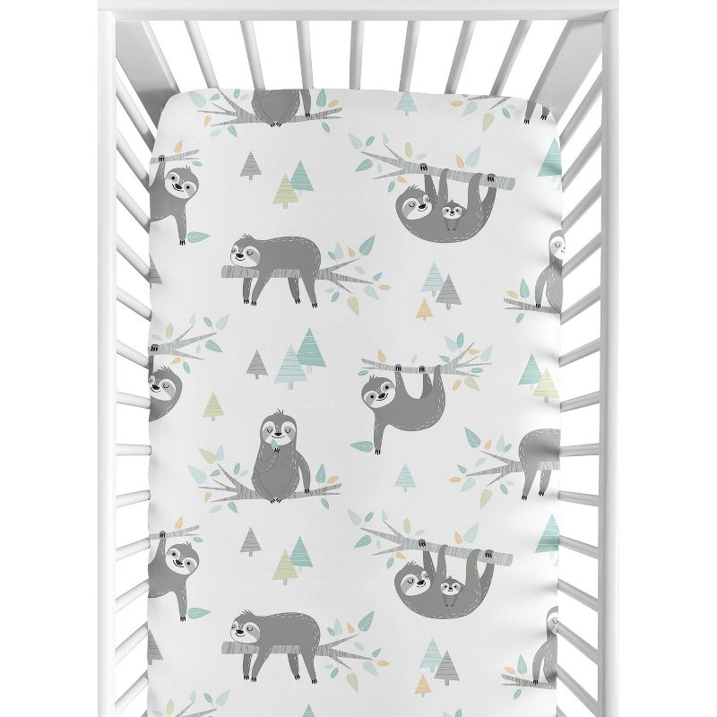 Sweet Jojo Designs Gender Neutral Baby Fitted Crib Sheet Sloth Blue Grey and White, 1 of 8