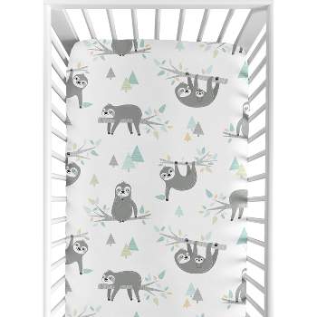 Sweet Jojo Designs Gender Neutral Baby Fitted Crib Sheet Sloth Blue Grey and White