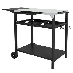 Resenkos 2-Tier Shelf Outdoor Bar Cart, Stainless Steel Tabletop Patio Serving Cart with Accessories for Poolside, Garden, Black - 1 of 4