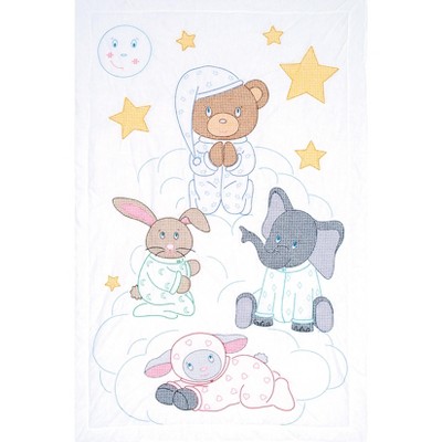 White Cotton/Poly Baby Quilt with Animal Design