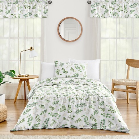 Sweet Jojo Designs Girl Twin Comforter Bedding Set Botanical Green and White 4pc - image 1 of 4